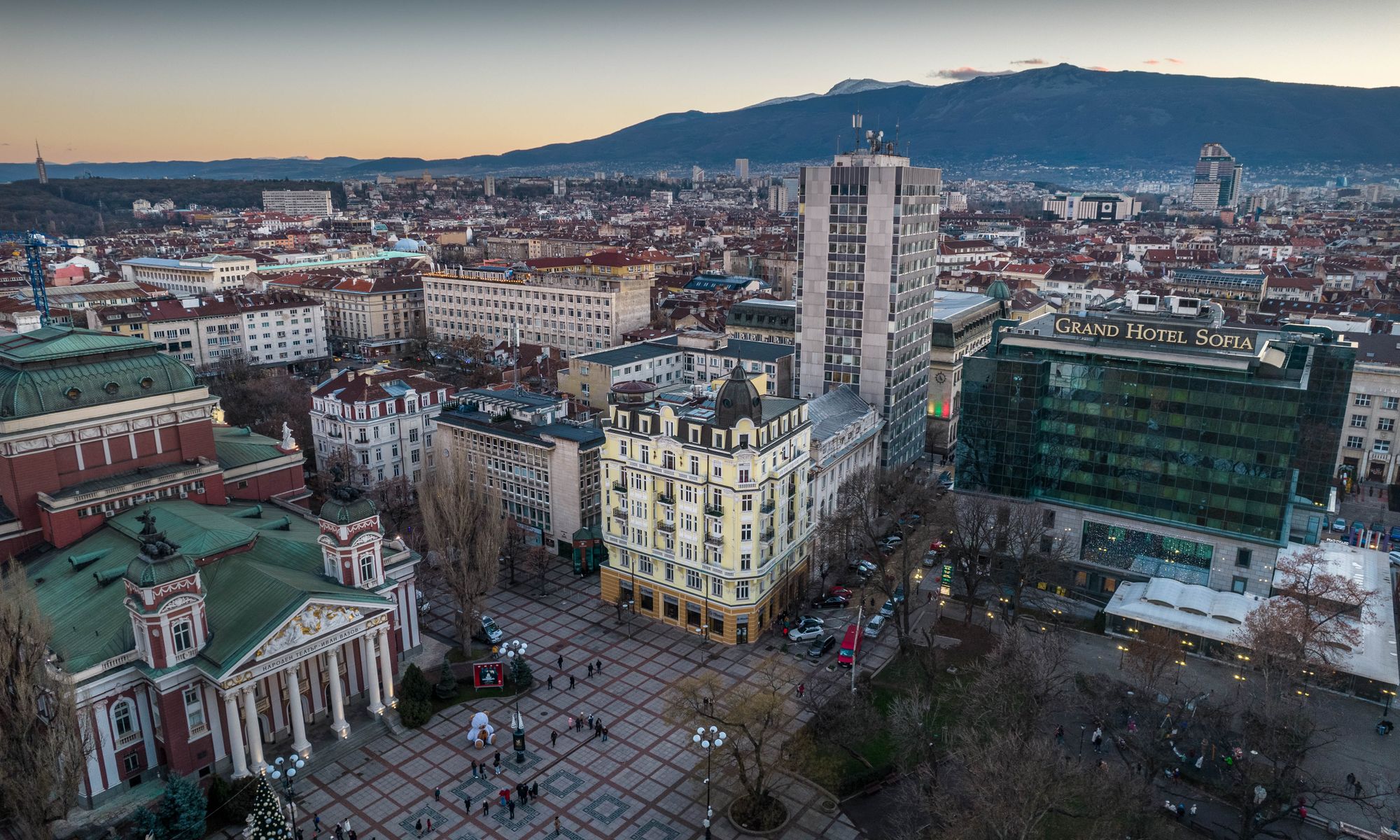 Alexander Nevsky cathedral and the Sofia skyline at dusk, Bulgaria. Photo by Orlin Ratchev.